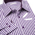 SmartMen pánska košeľa károvaná fialová - Casual s kontrastom na golieri a manžete Regular fit