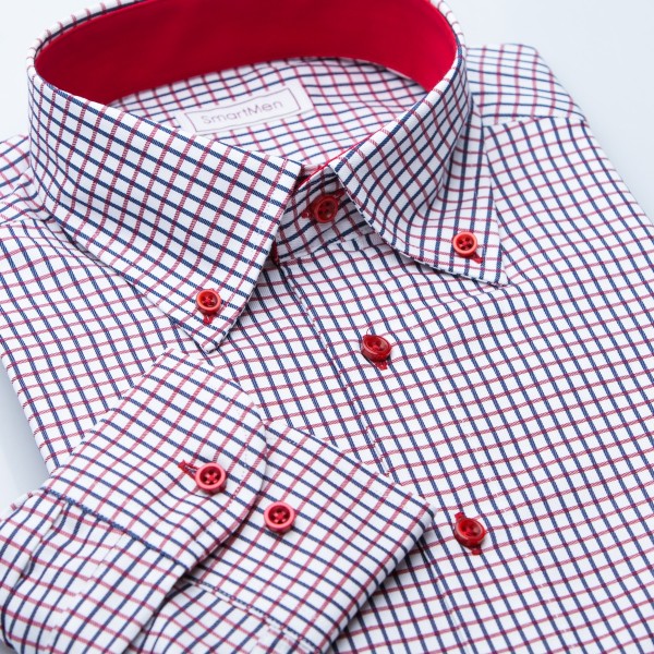 Červeno modrá kockovaná košeľa s button-down golierom