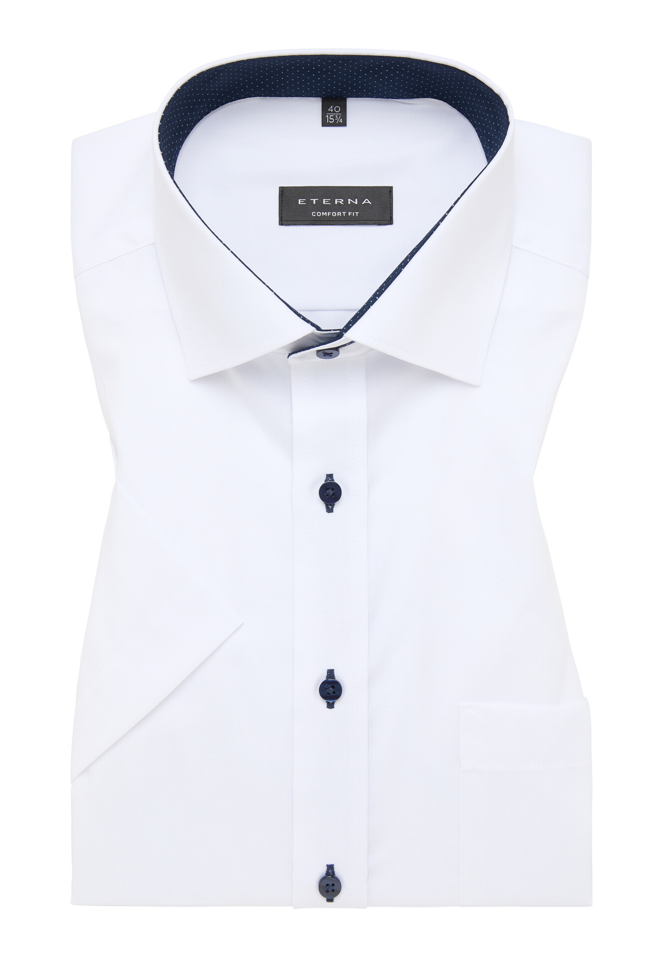 Pánska košeľa ETERNA Comfort Fit Royal Oxford biela s modrým kontrastom Non Iron - Krátky rukáv