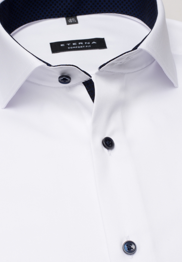 ETERNA Comfort Fit pánska košeľa biela nie presvitajúca s tmavo modrým kontrastom Non iron Cover