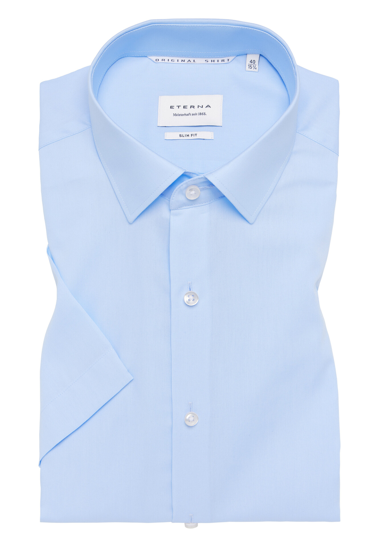 Pánska modrá popelínová košeľa ETERNA Slim fit s krátkym rukávom