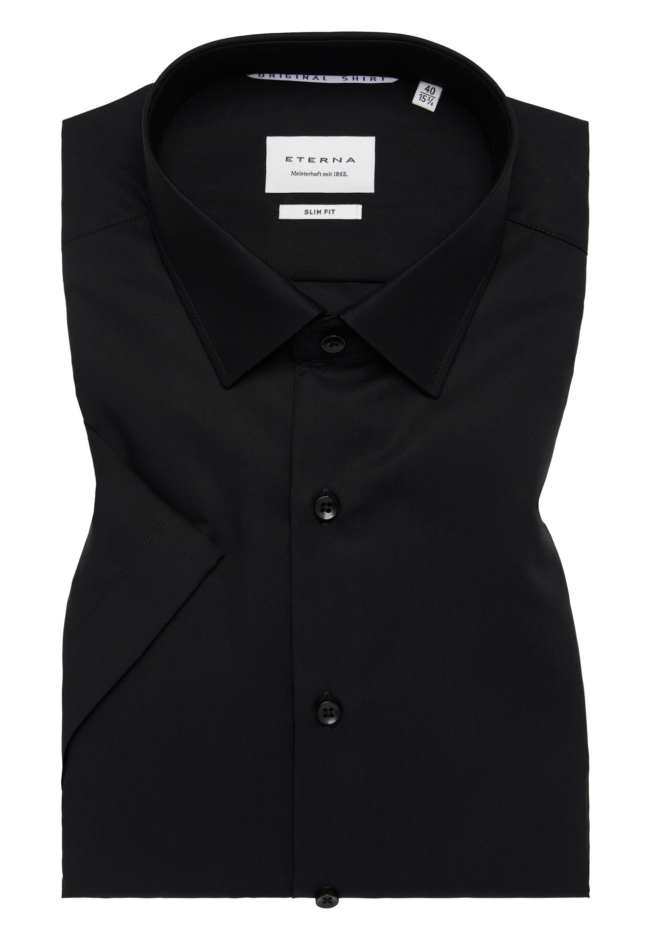 Pánska čierna popelínová košeľa ETERNA Slim fit s krátkym rukávom
