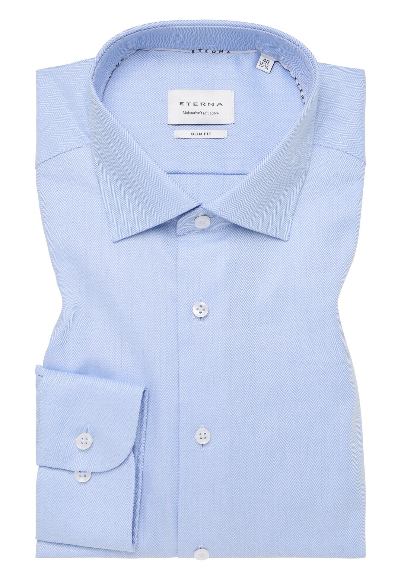 Luxusná pánska košeľa ETERNA Slim fit Herringbone modrá 100 % bavlna Non Iron