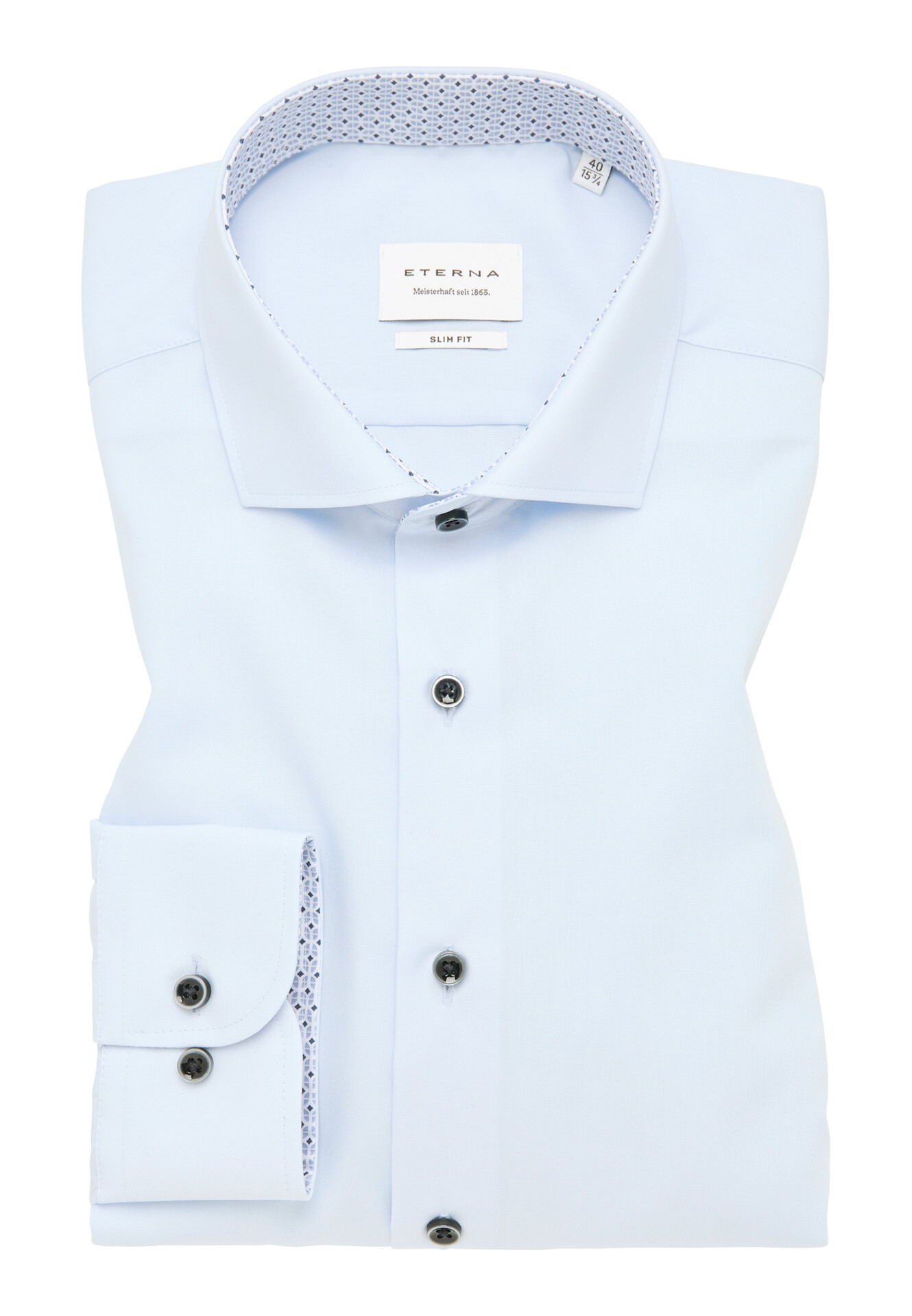 ETERNA Slim Fit svetlo modrá košeľa pánska s kontrastom Popelín Non Iron