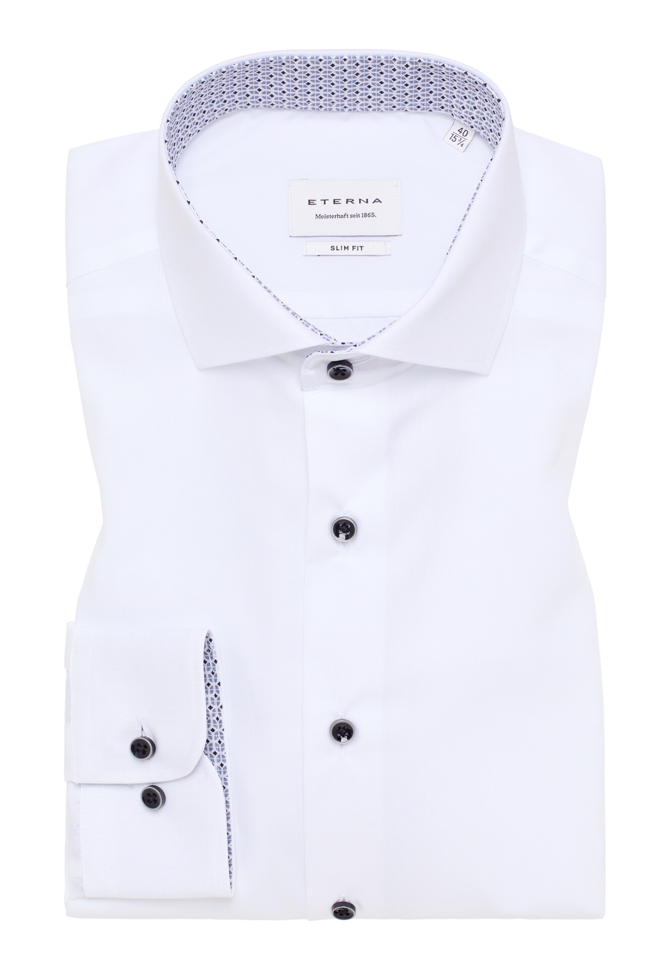 ETERNA Slim Fit biela košeľa pánska s modrým kontrastom Popelín Non Iron