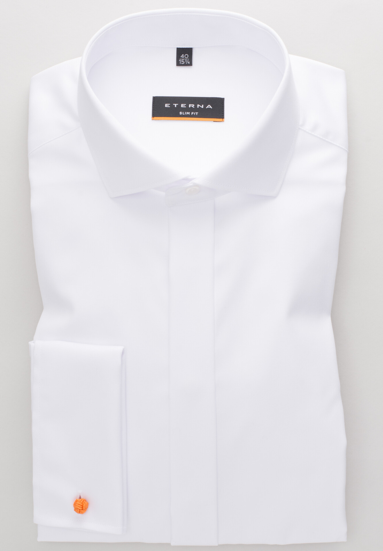 ETERNA Slim Fit biela nepriesvitna košeľa Cover na manžetové gombíky - Skrytá léga Non Iron Extra predlžený rukáv 72 cm
