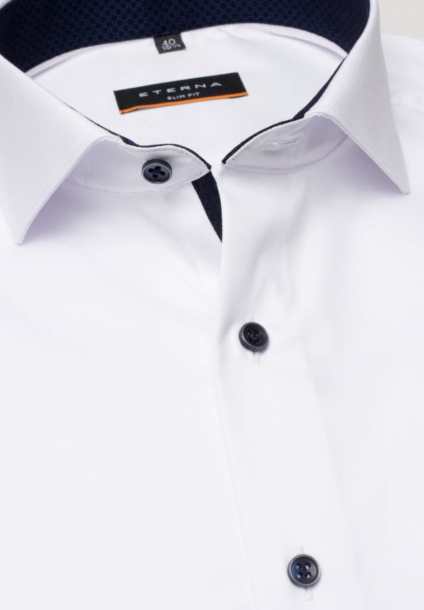 ETERNA Slim Fit pánska košeľa biela Cover s tmavo modrým kontrastom Non iron