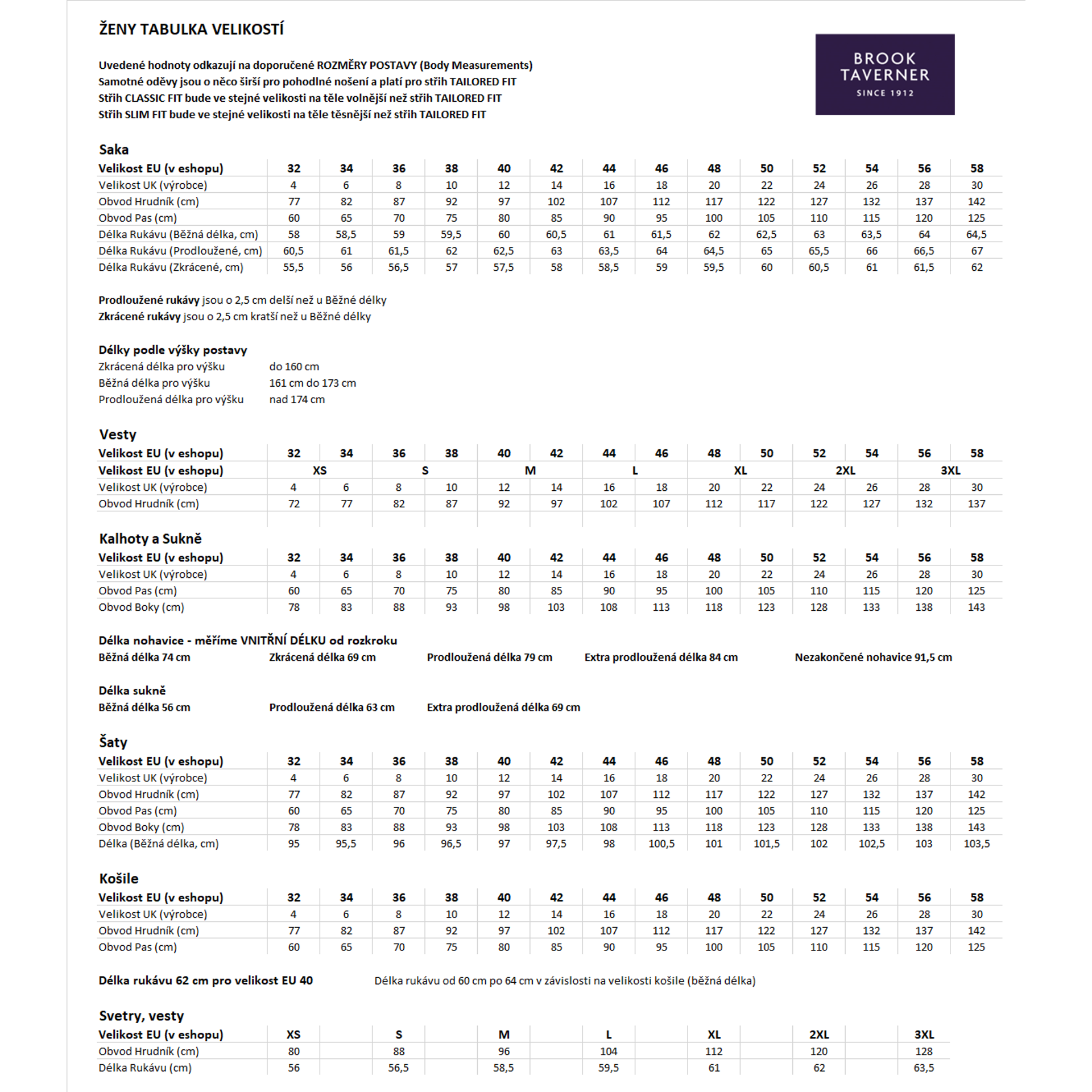 sizechart brook taverner zeny