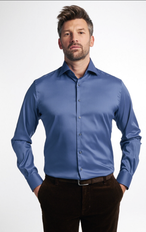 Pánska stretch šedo modrá elegantná košeľa s dlhým rukávom ETERNA Modern Fit Easy iron košeľa vhodná na obchodné rokovania
