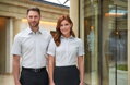 Prúžkovaná dámska košeľa Pescara Semi fitted krátky rukáv Brook Taverner Easy Care