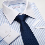 SmartMen pánska košeľa modrý prúžok - biely golier s jednofarebnou kravatou SmartMen