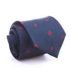 Tmavo modrá hodvábna kravata s červenými kvetmi