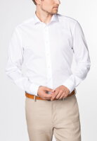 Jednobarevná bílá košile ETERNA Slim Fit dlouhý rukáv moderní široký límeček