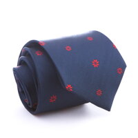 Tmavě modrá hedvábná kravata s červenými kvítky SmartMen