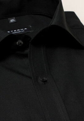 ETERNA Comfort Fit čierna košeľa pánska dlhý rukáv Popelín s vreckom