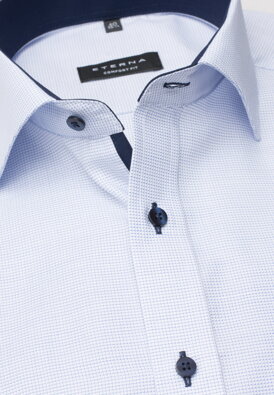 Pánska košeľa ETERNA Comfort Fit svetlomodrá s navy kontrastom Non Iron krátky rukáv
