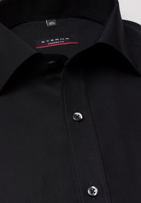 ETERNA Modern Fit čierna košeľa pánska krátky rukáv Popelín s vreckom