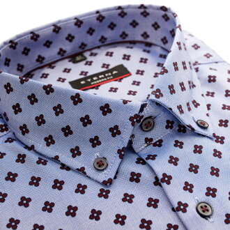 ETERNA Modern Fit pánska košeľa Button-down svetlo modrý Oxford s vínovým kvetinovým vzorom Non Iron