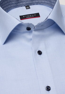 ETERNA Modern Fit pánska košeľa svetlo modrá so štruktúrou & modrým kontrastom Non Iron