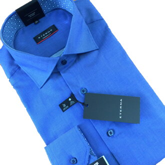 Pánska kráľovská modrá košeľa s kontrastom ETERNA Modern Fit golier Kent Non Iron