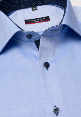 Pánska košeľa ETERNA Modern Fit Royal Oxford modrá s navy kontrastom Non Iron - Krátky rukáv