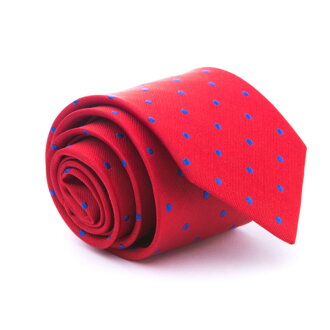 Červená kravata s modrými bodkami