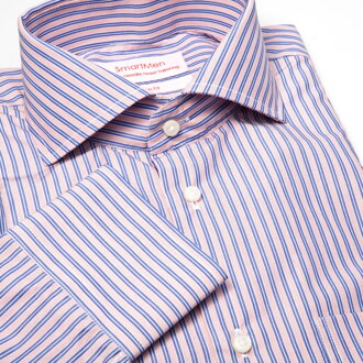 SmartMen byznis pánska košeľa modrý a ružový prúžok Slim fit