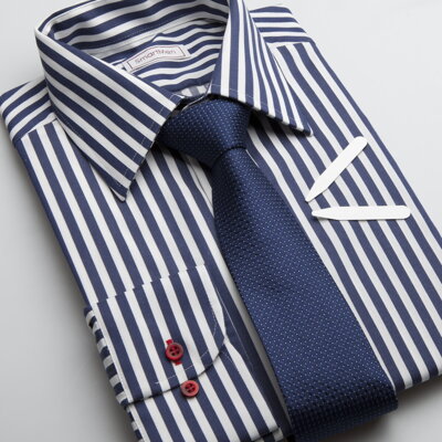 SmartMen pánska košeľa modrý prúžok - NAVY BLUE s modrou jednofarebnou kravatou