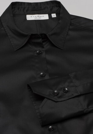 ETERNA Slim Fit dámska čierna cover blúzka dlhý rukáv rypsový keper 100% bavlna Easy Care