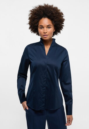 Elegantná dámska tmavo modrá blúzka ETERNA golier kalich easy iron