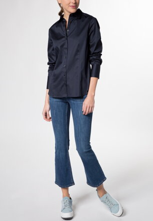 Saténová dámska košeľa tmavo modrá Navy dlhý rukáv ETERNA Modern Classic stretch bavlna Easy Iron