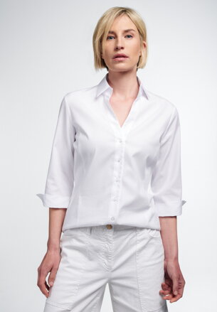 Dámska žakárová biela košeľa s 3/4 rukávom ETERNA Regular 100% bavlna Easy iron