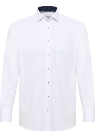 Biela keprová pánska košeľa ETERNA Modern fit Non iron s kontrastom - predĺžená