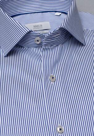 1863 BY ETERNA modrá prúžkovaná košeľa Modern Fit rypsový keper Non Iron