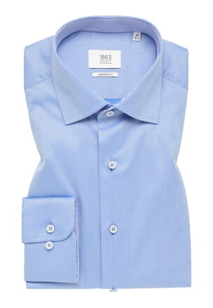 1863 BY ETERNA luxusná keprová košeľa modrá Modern Fit super soft Non Iron