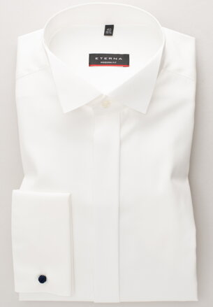 Svadobná ETERNA Modern Fit krémová nepresvitajúca košeľa dlhý rukáv Rypsový keper Non Iron 100% bavlna Francúzska manžeta stojačik