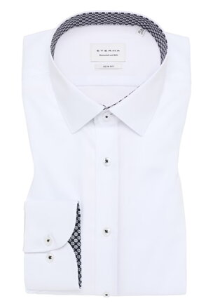 Luxusná biela pánska strečová košeľa s kontrastom ETERNA Slim fit
