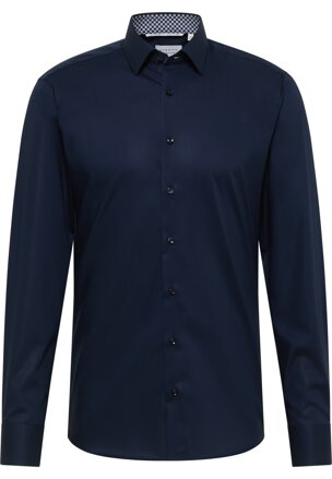 Luxusná tmavo modrá pánska strečová košeľa s kontrastom ETERNA Slim fit