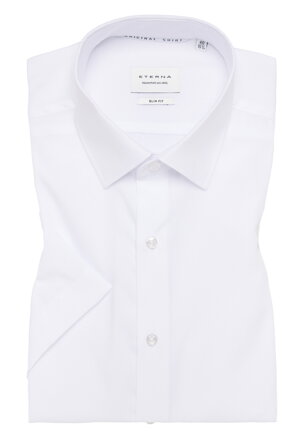 Pánska biela popelínová košeľa ETERNA Slim fit s krátkym rukávom