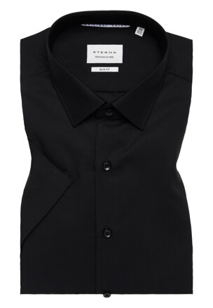 Pánska čierna popelínová košeľa ETERNA Slim fit s krátkym rukávom