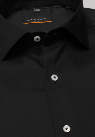 Pánska slim fit čierna košeľa ETERNA s dlhým rukávom stretch