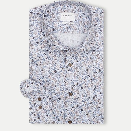 ETERNA Slim fit košeľa kvetinový motív hnedo modrá Non Iron