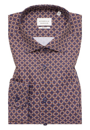 ETERNA Slim fit módna košeľa s potlačou červeno hnedý odtieň Non Iron