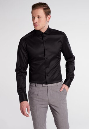 1863 BY ETERNA luxusná keprová košeľa čierna Slim Fit super soft Non Iron