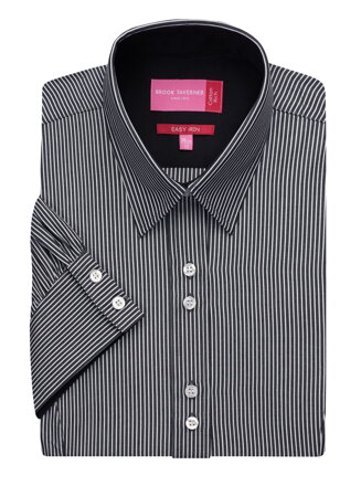 Dámska prúžkovaná košeľa šedo čierna Liguria Semi Fitted Brook Taverner Easy iron - Krátky rukáv