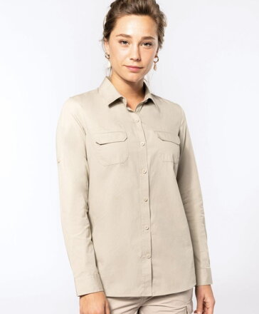 Dámska košeľa Safari 2 náprsné vrecká dlhý rukáv 100% bavlna Popelín