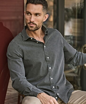 Pánska bavlnená džínsová košeľa s dlhým rukávom TEE JAYS