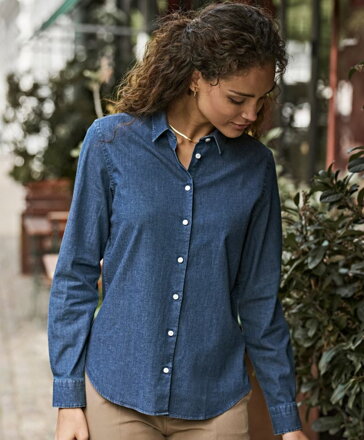 Dámska bavlnená džínsová košeľa s dlhým rukávom TEE JAYS