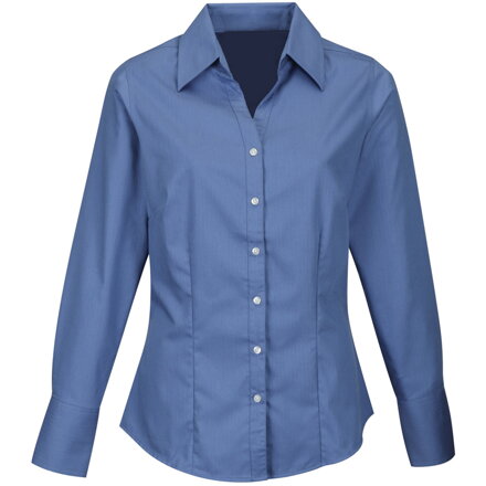 Pracovná košeľa dámska modrá dlhý rukáv 100 % bavlna s úpravou pre ľahké žehlenie