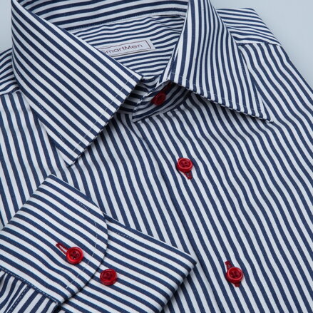 SmartMen pánska košeľa zvislý prúžik červené gombíky Non Iron Regular Fit